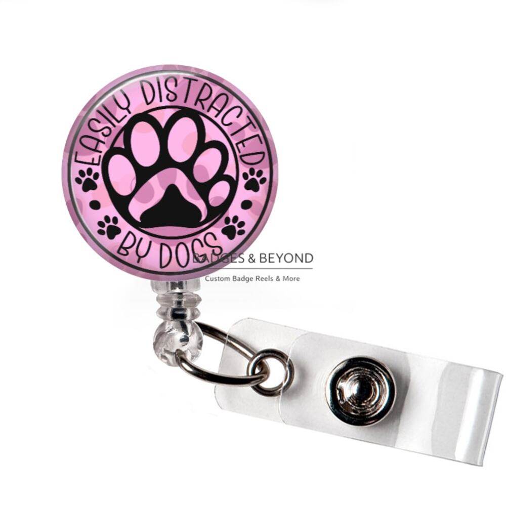 🐶😅 Easily Distracted By Dogs Badge Reel | Funny Dog Lover ID Holder